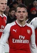 Granit Xhaka in Arsenal kit during a match against Chelsea, January 2018