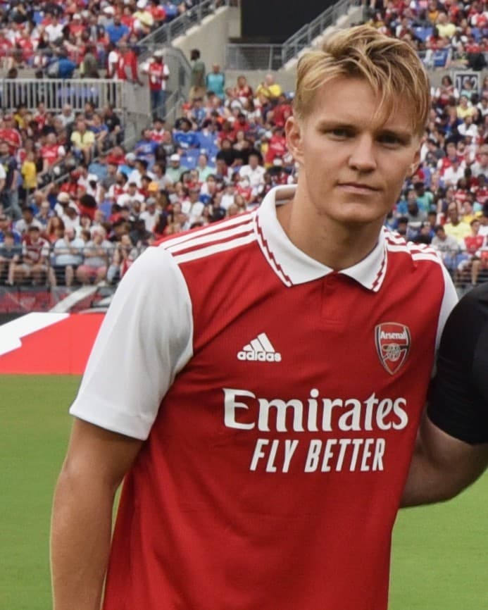 Martin Ødegaard, as Arsenal captain, at an Arsenal v Everton friendly in Baltimore, July 2022